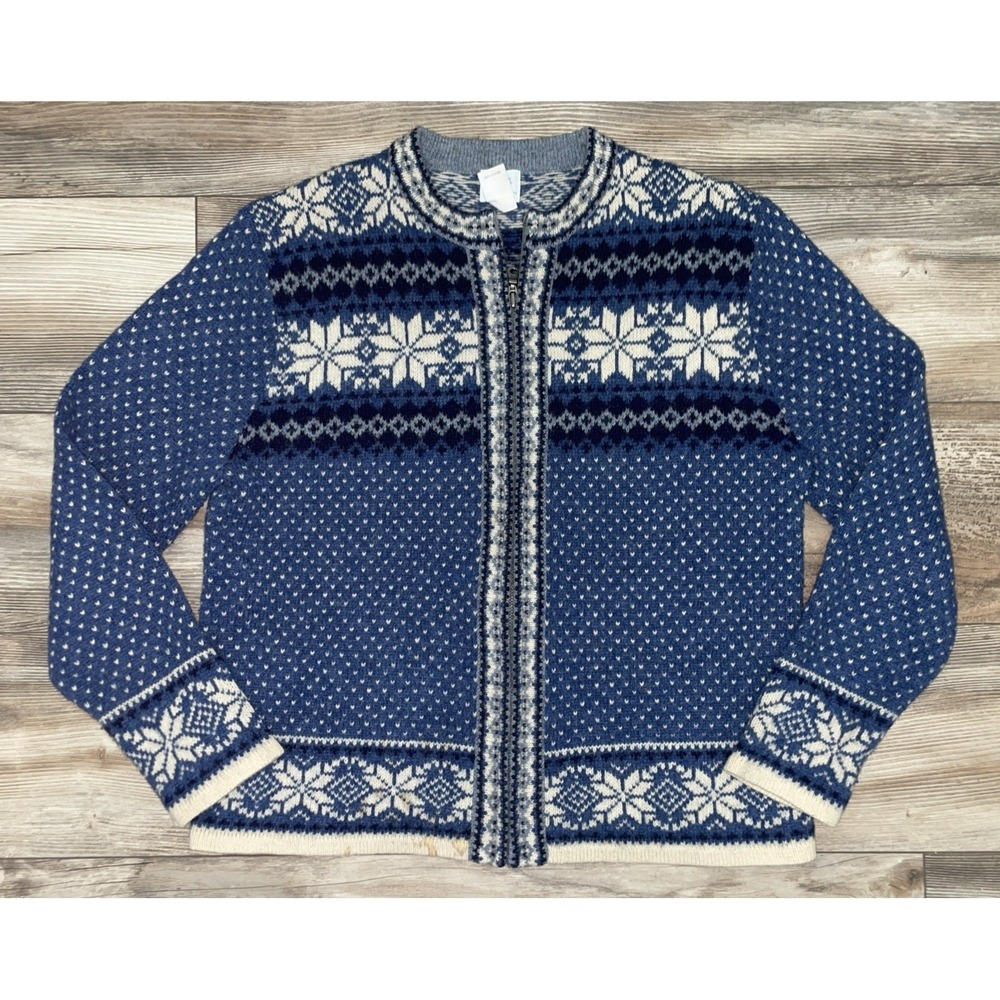 Frost Woman's Sweater Size M Poinsettia Wool Blend Knit Cardigan Blue